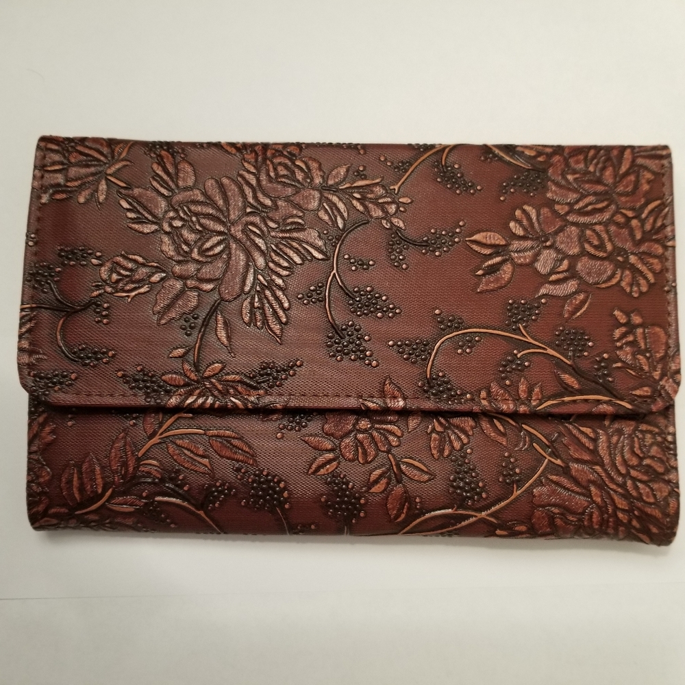 Rising Sun Embossed Leather Wallet NWOT Women's